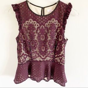 Parker Lace Peplum Top in Cordovan S